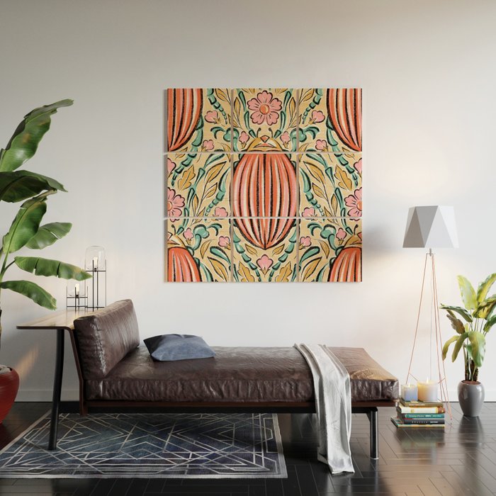 Retro Floral Beetle - pink red gold and teal Wood Wall Art Gallery Image 2