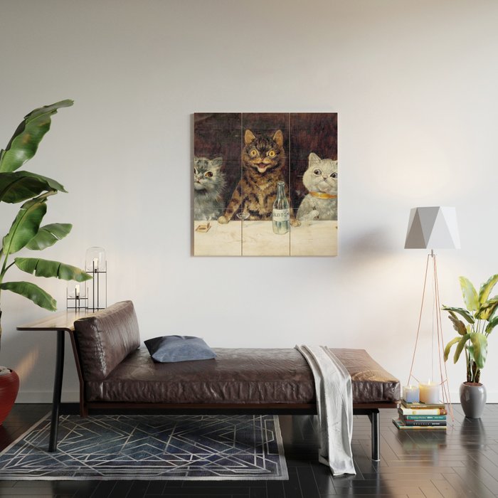 'The Bachelor Party' Vintage Cat Art by Louis Wain Cat Art Wood Wall Art Gallery Image 2