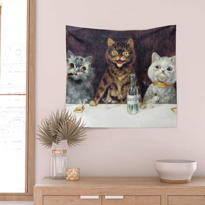 'The Bachelor Party' Vintage Cat Art by Louis Wain Cat Art Wall Tapestry Gallery Image 2