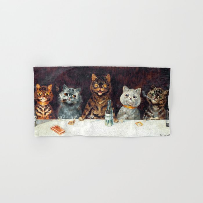 'The Bachelor Party' Vintage Cat Art by Louis Wain Cat Art Bath Towel Gallery Image 1