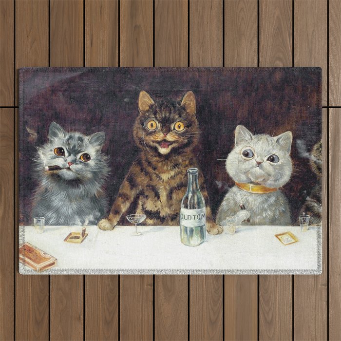 'The Bachelor Party' Vintage Cat Art by Louis Wain Cat Art Outdoor Rug Gallery Image 1