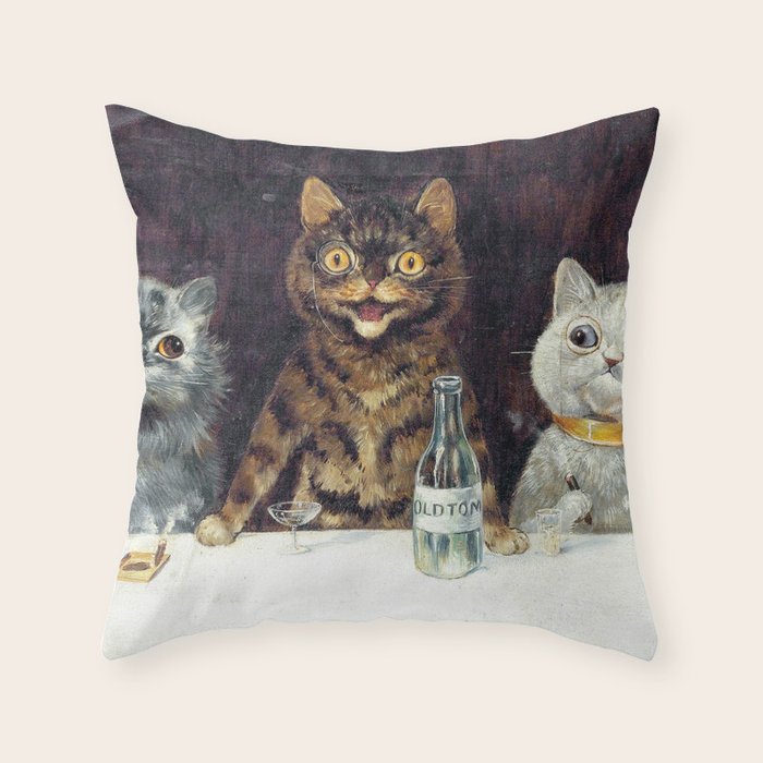 'The Bachelor Party' Vintage Cat Art by Louis Wain Cat Art Throw Pillow Gallery Image 6