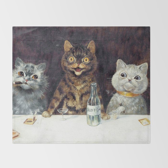 'The Bachelor Party' Vintage Cat Art by Louis Wain Cat Art Throw Blanket Gallery Image 2