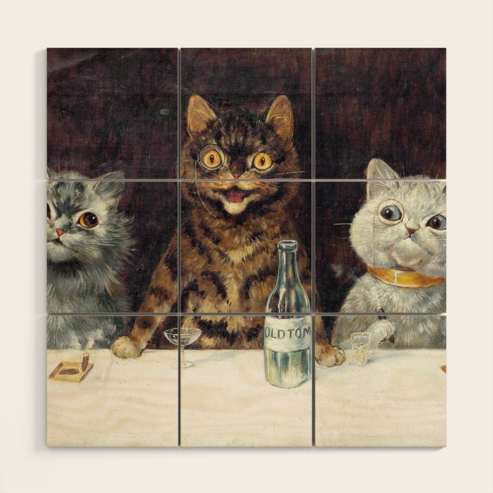 'The Bachelor Party' Vintage Cat Art by Louis Wain Cat Art Wood Wall Art Gallery Image 1