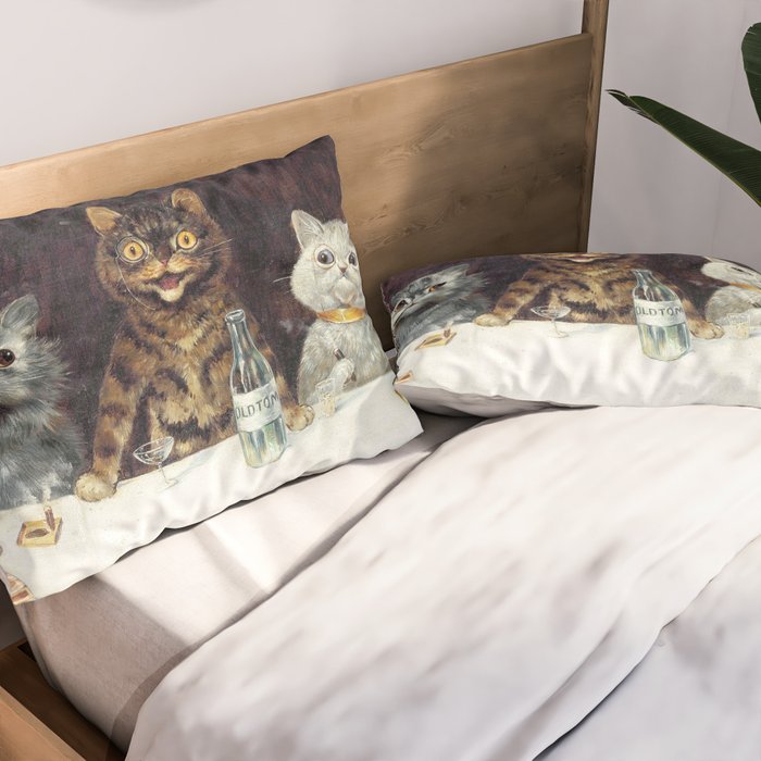 'The Bachelor Party' Vintage Cat Art by Louis Wain Cat Art Pillow Sham Gallery Image 2
