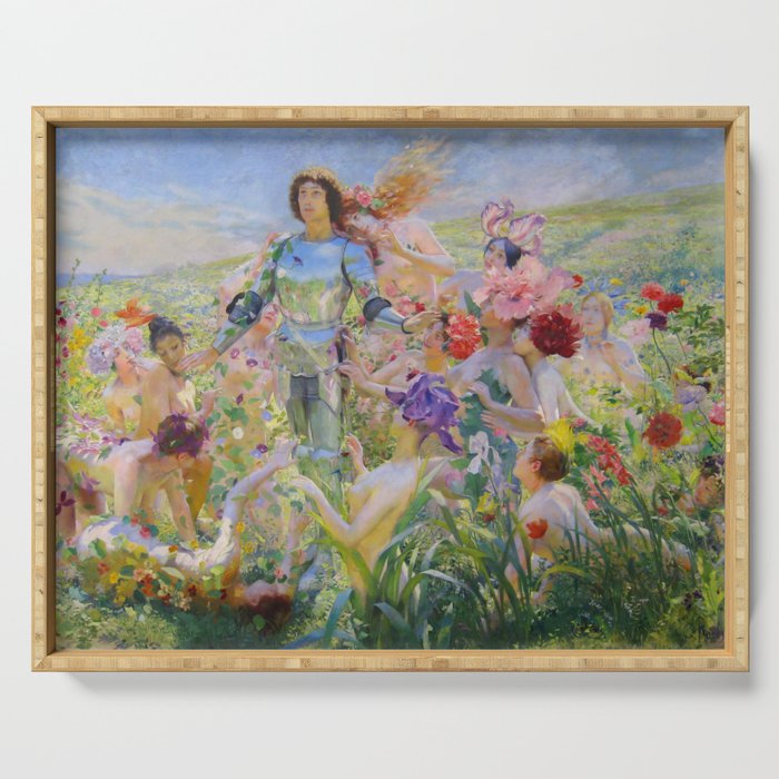 Le Chevalier aux Fleurs -Georges Rochegrosse The Flower Knight Serving Tray Gallery Image 1