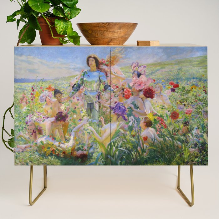 Le Chevalier aux Fleurs -Georges Rochegrosse The Flower Knight Credenza Gallery Image 1