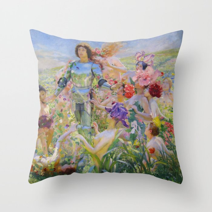 Le Chevalier aux Fleurs -Georges Rochegrosse The Flower Knight Throw Pillow Gallery Image 6