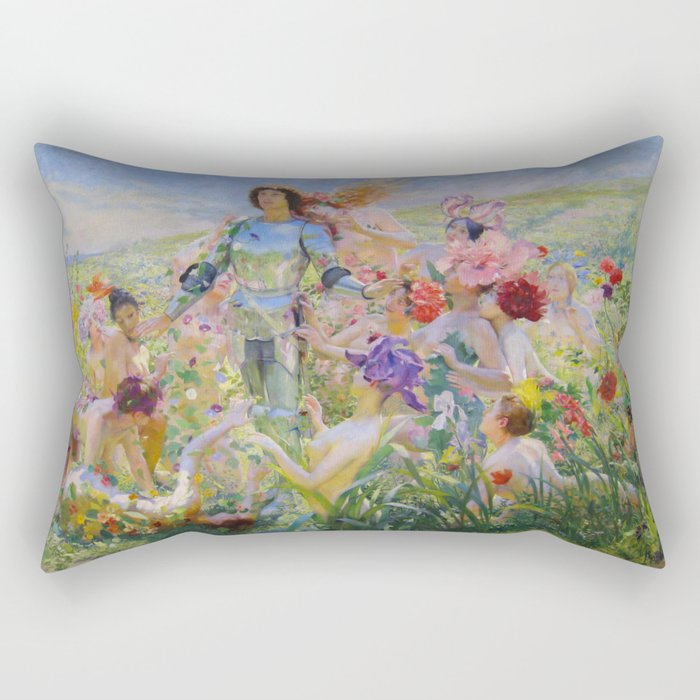 Le Chevalier aux Fleurs -Georges Rochegrosse The Flower Knight Rectangular Pillow Gallery Image 2
