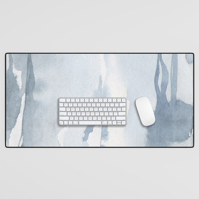 Pastel blue gray abstract watercolor brushstrokes stripes pattern Desk Mat Gallery Image 1