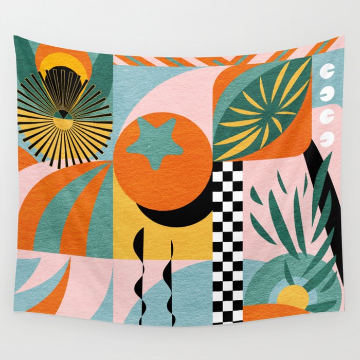 Tropical Orange Forest Sunset / Summer Nature Geometry Landscape Wall Tapestry Gallery Image 1