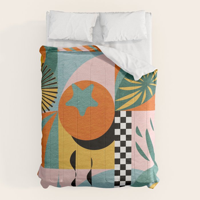 Tropical Orange Forest Sunset / Summer Nature Geometry Landscape Comforter Gallery Image 6
