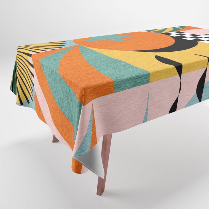 Tropical Orange Forest Sunset / Summer Nature Geometry Landscape Tablecloth Gallery Image 1