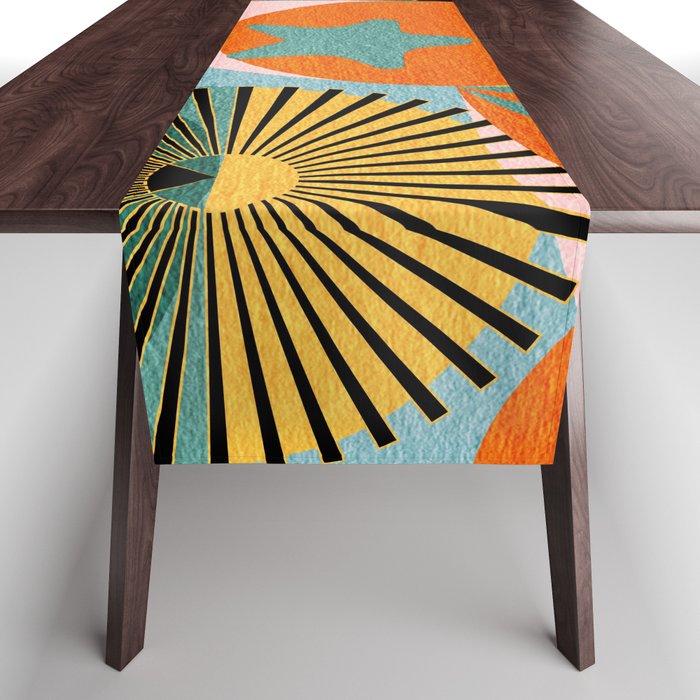 Tropical Orange Forest Sunset / Summer Nature Geometry Landscape Table Runner Gallery Image 1