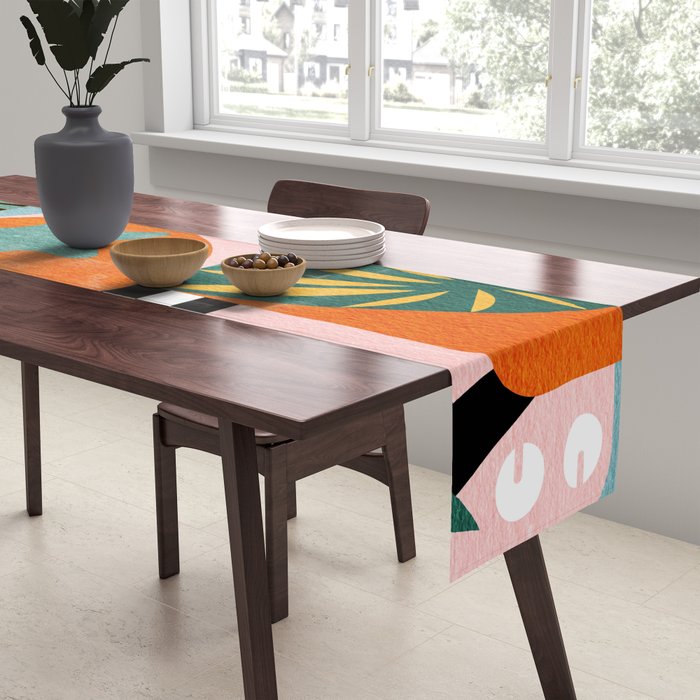 Tropical Orange Forest Sunset / Summer Nature Geometry Landscape Table Runner Gallery Image 2