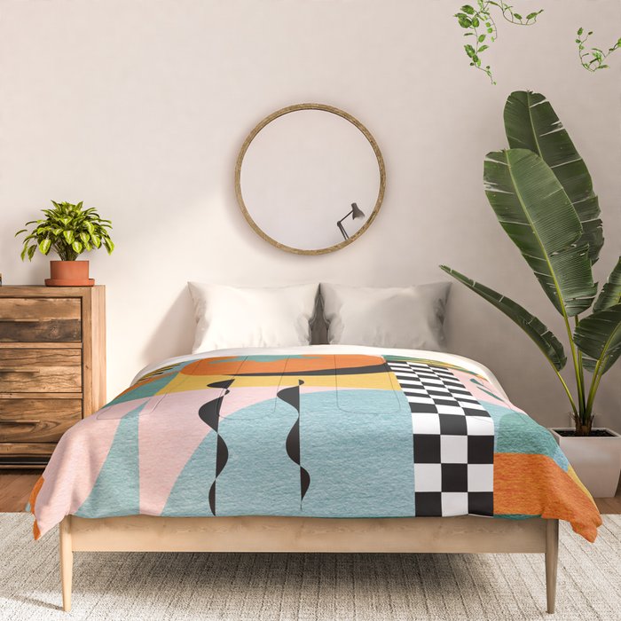 Tropical Orange Forest Sunset / Summer Nature Geometry Landscape Comforter Gallery Image 3