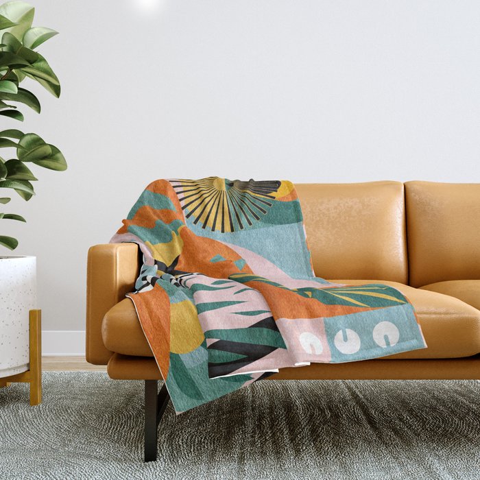 Tropical Orange Forest Sunset / Summer Nature Geometry Landscape Throw Blanket Gallery Image 1