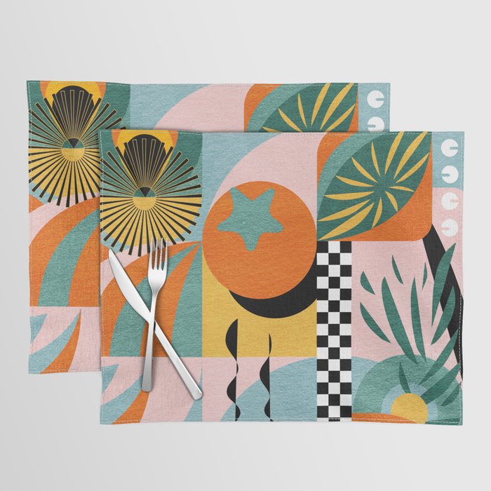 Tropical Orange Forest Sunset / Summer Nature Geometry Landscape Placemat Gallery Image 1