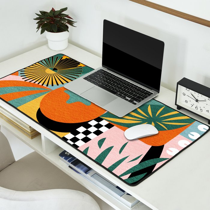Tropical Orange Forest Sunset / Summer Nature Geometry Landscape Desk Mat Gallery Image 2