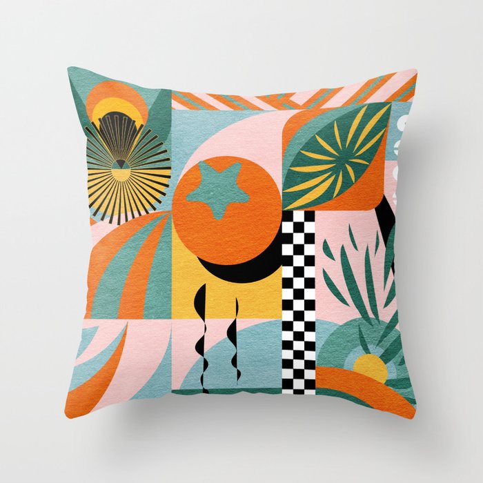 Tropical Orange Forest Sunset / Summer Nature Geometry Landscape Throw Pillow Gallery Image 1