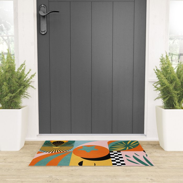Tropical Orange Forest Sunset / Summer Nature Geometry Landscape Welcome Mat Gallery Image 3