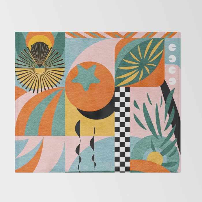 Tropical Orange Forest Sunset / Summer Nature Geometry Landscape Throw Blanket Gallery Image 2