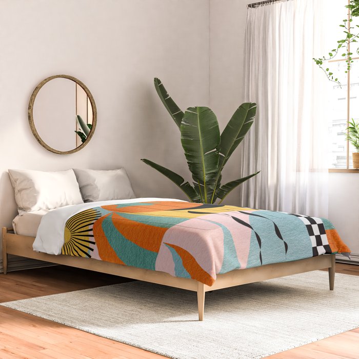 Tropical Orange Forest Sunset / Summer Nature Geometry Landscape Comforter Gallery Image 2