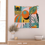 Tropical Orange Forest Sunset / Summer Nature Geometry Landscape Wall Tapestry Gallery Image 2