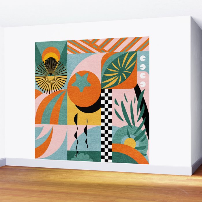 Tropical Orange Forest Sunset / Summer Nature Geometry Landscape Wall Mural Gallery Image 2