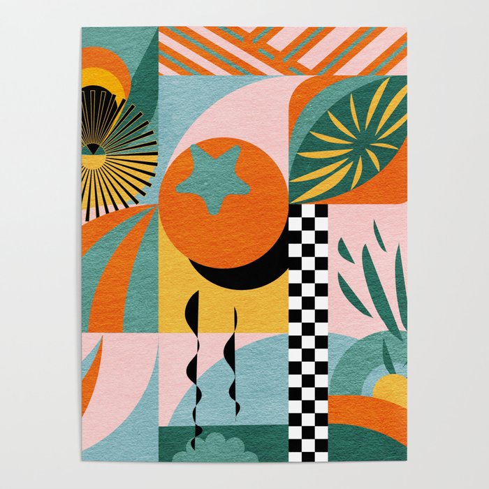 Tropical Orange Forest Sunset / Summer Nature Geometry Landscape Poster Gallery Image 1