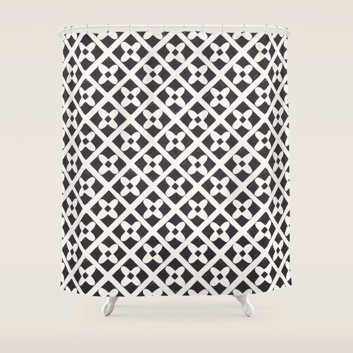 Floral Tiles Pattern / Lino Print Shower Curtain Gallery Image 1