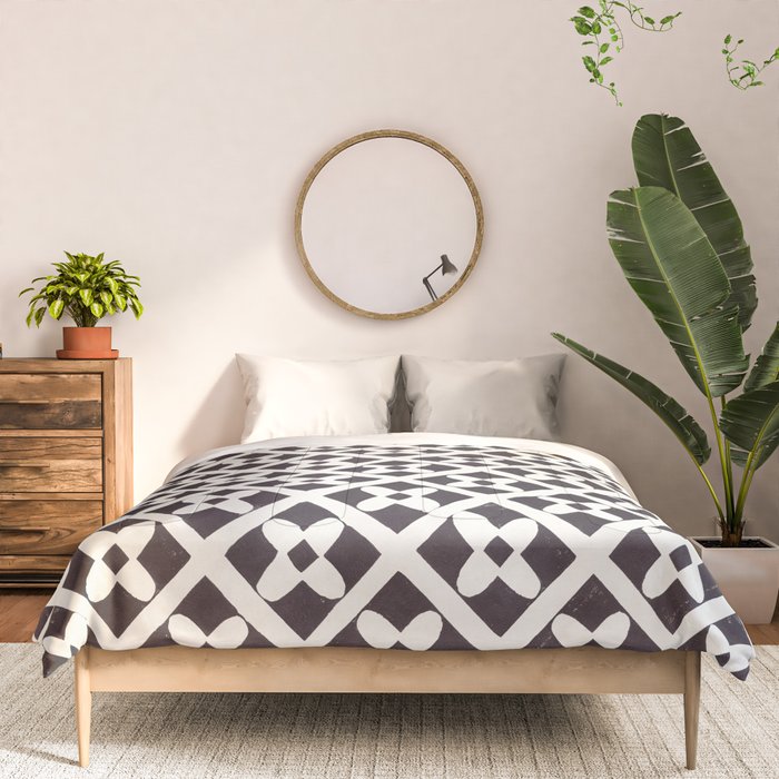 Floral Tiles Pattern / Lino Print Comforter Gallery Image 3