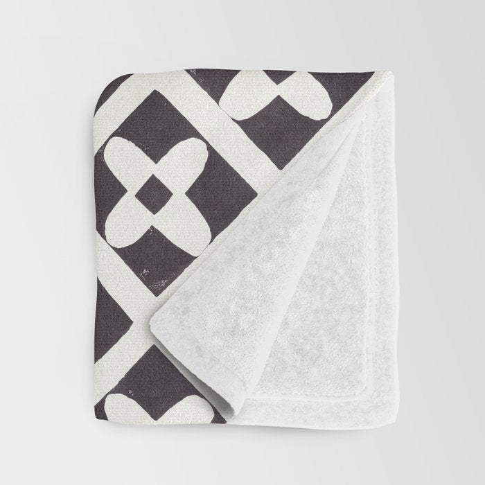 Floral Tiles Pattern / Lino Print Throw Blanket Gallery Image 3