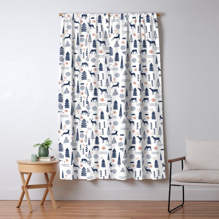 Deer Christmas forest Window Curtain Gallery Image 1