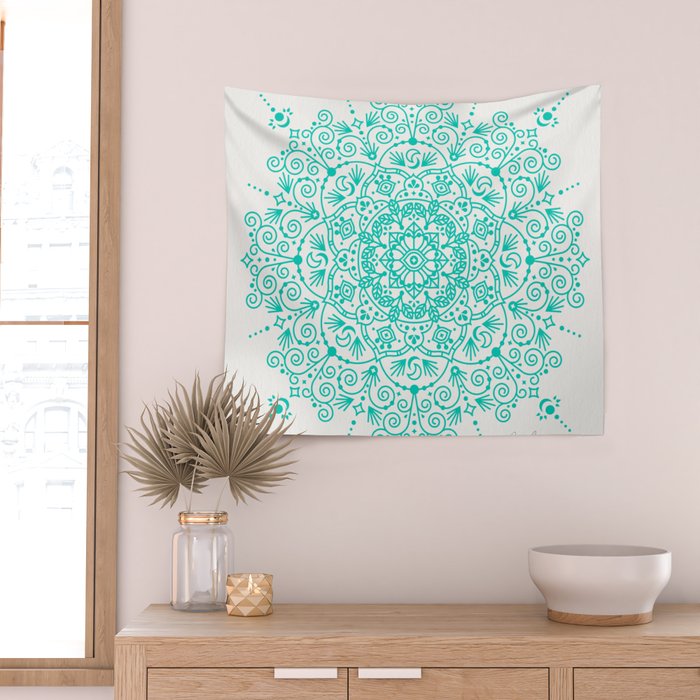 Moroccan Mandala - Turquoise Palette Wall Tapestry Gallery Image 2