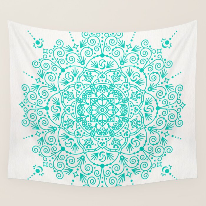 Moroccan Mandala - Turquoise Palette Wall Tapestry Gallery Image 4