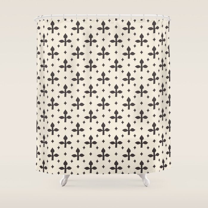 Classic Monochrome Leaf Motif Shower Curtain Gallery Image 1