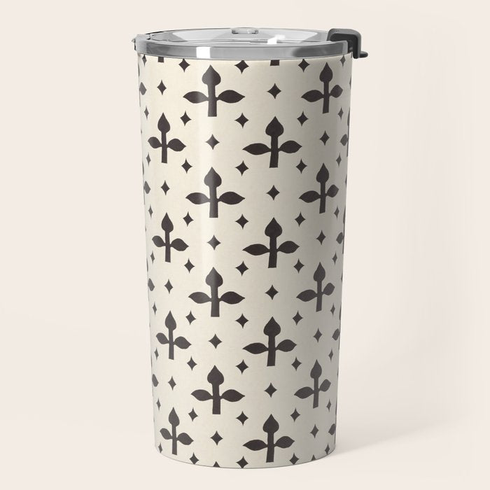 Classic Monochrome Leaf Motif Travel Mug Gallery Image 2