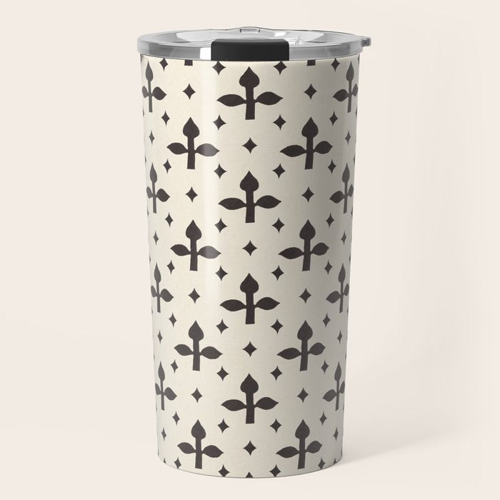 Classic Monochrome Leaf Motif Travel Mug Gallery Image 1