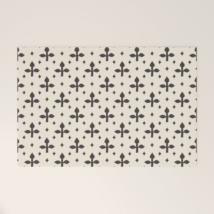 Classic Monochrome Leaf Motif Welcome Mat Gallery Image 1