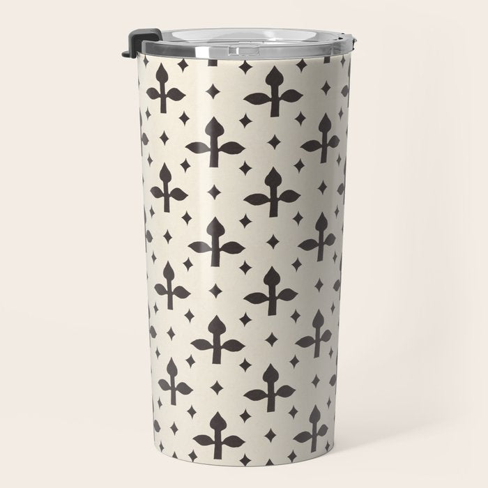 Classic Monochrome Leaf Motif Travel Mug Gallery Image 3