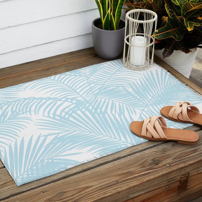 Pastel blue modern simple tropical palm tree Outdoor Rug Gallery Image 2