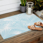 Pastel blue modern simple tropical palm tree Outdoor Rug Gallery Image 2