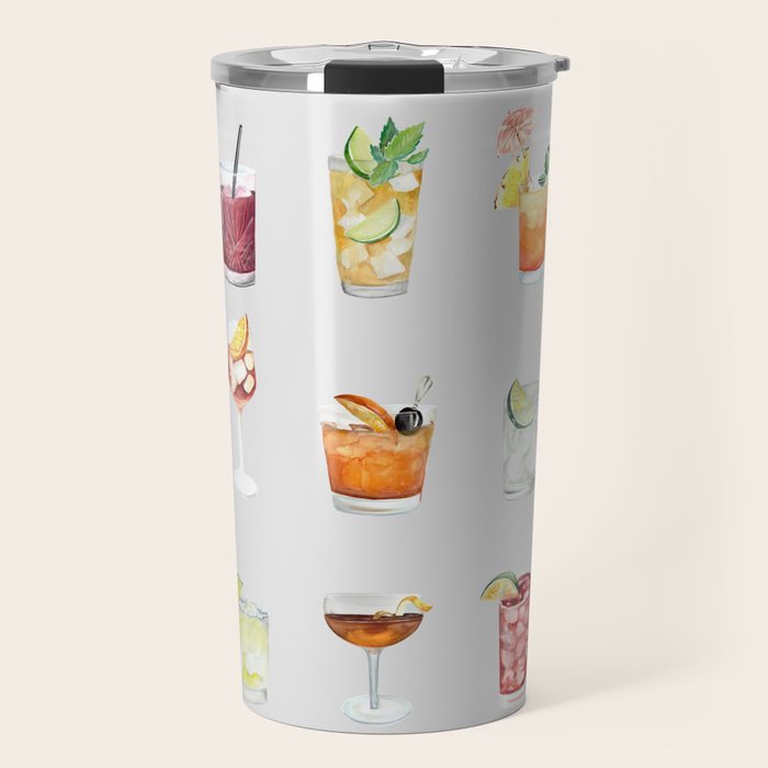 Classic Watercolor Cocktails Drinks Travel Mug Gallery Image 1