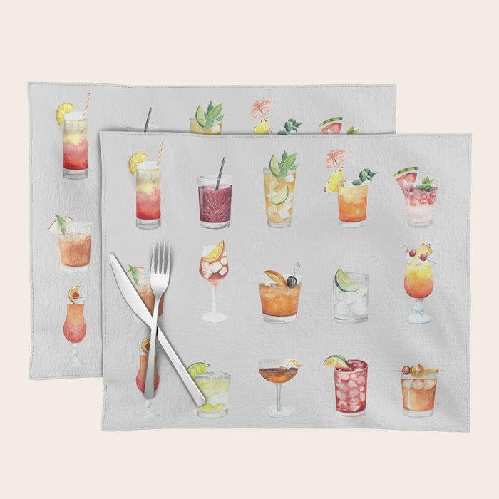 Classic Watercolor Cocktails Drinks Placemat Gallery Image 1