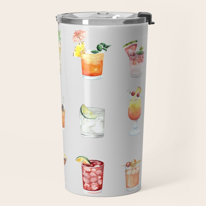 Classic Watercolor Cocktails Drinks Travel Mug Gallery Image 2