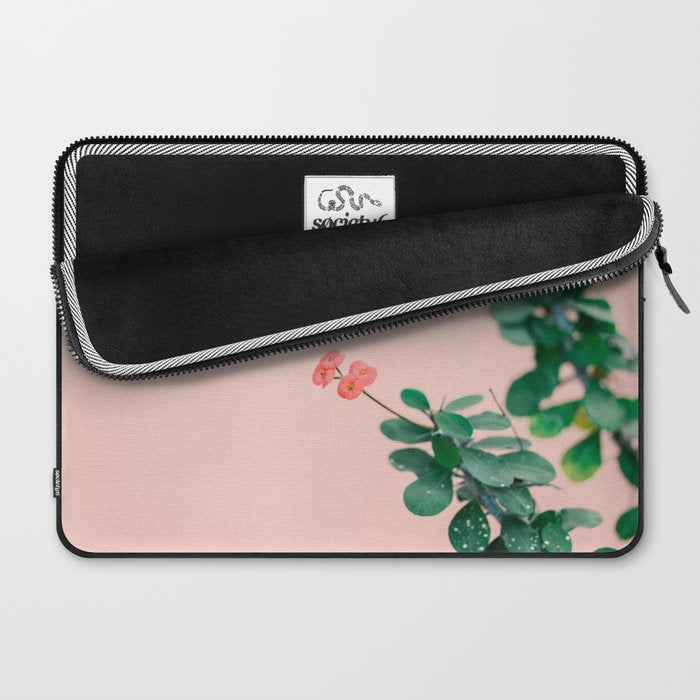 Floral photography print | Green on coral | Botanical photo art Laptop Sleeve Gallery Image 2