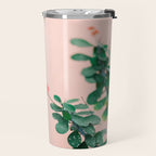 Floral photography print | Green on coral | Botanical photo art Travel Mug Gallery Image 2