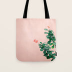 Floral photography print | Green on coral | Botanical photo art Tote Bag Gallery Image 1