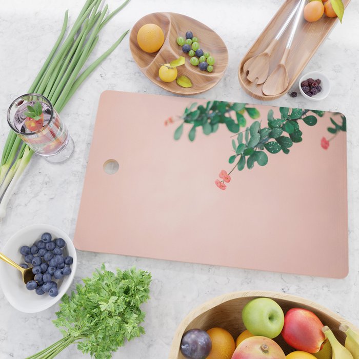 Floral photography print | Green on coral | Botanical photo art Cutting Board Gallery Image 2